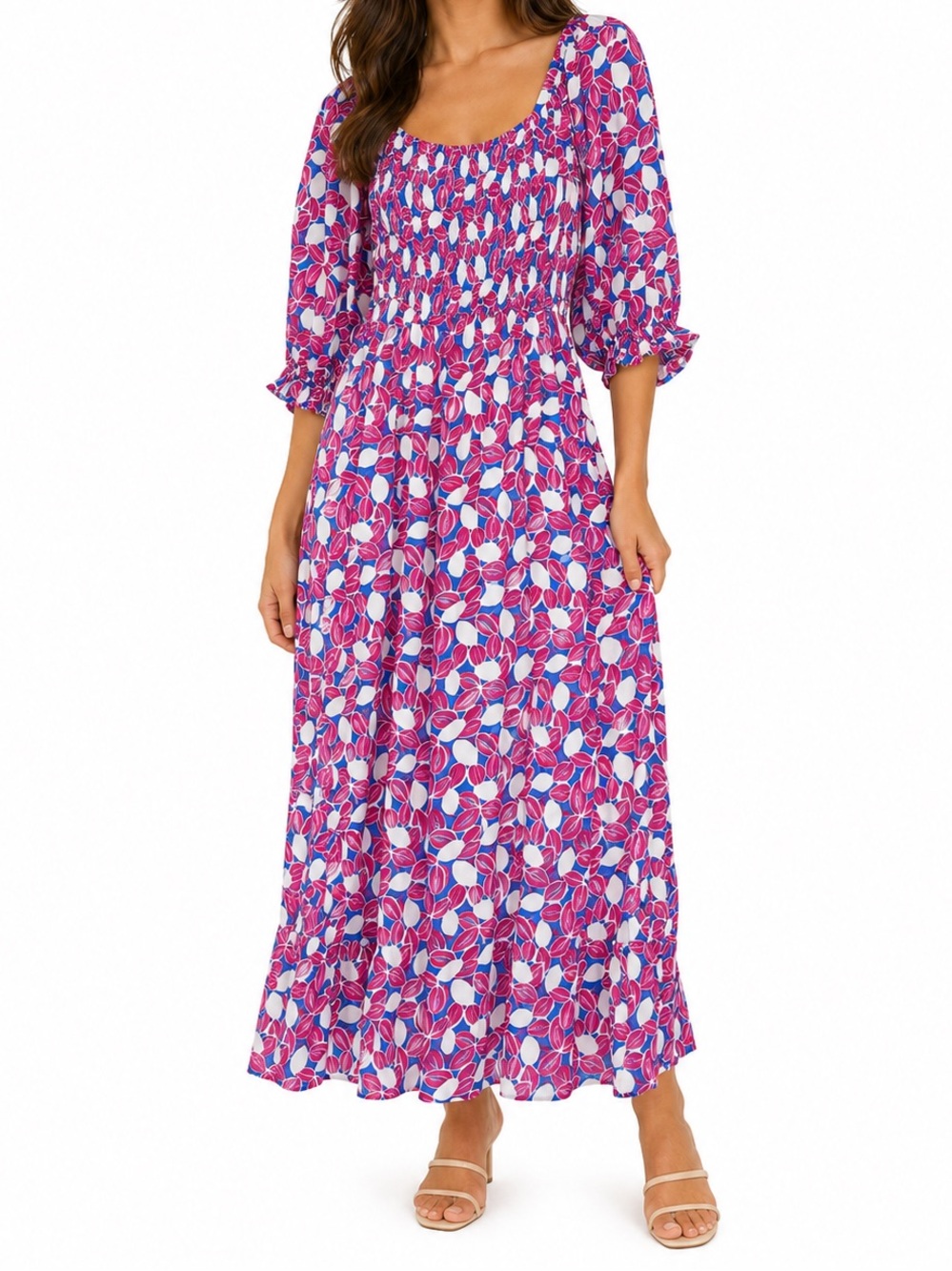 J.NNA Square Neck Tie-Back Pink Floral Maxi Dress | NWT